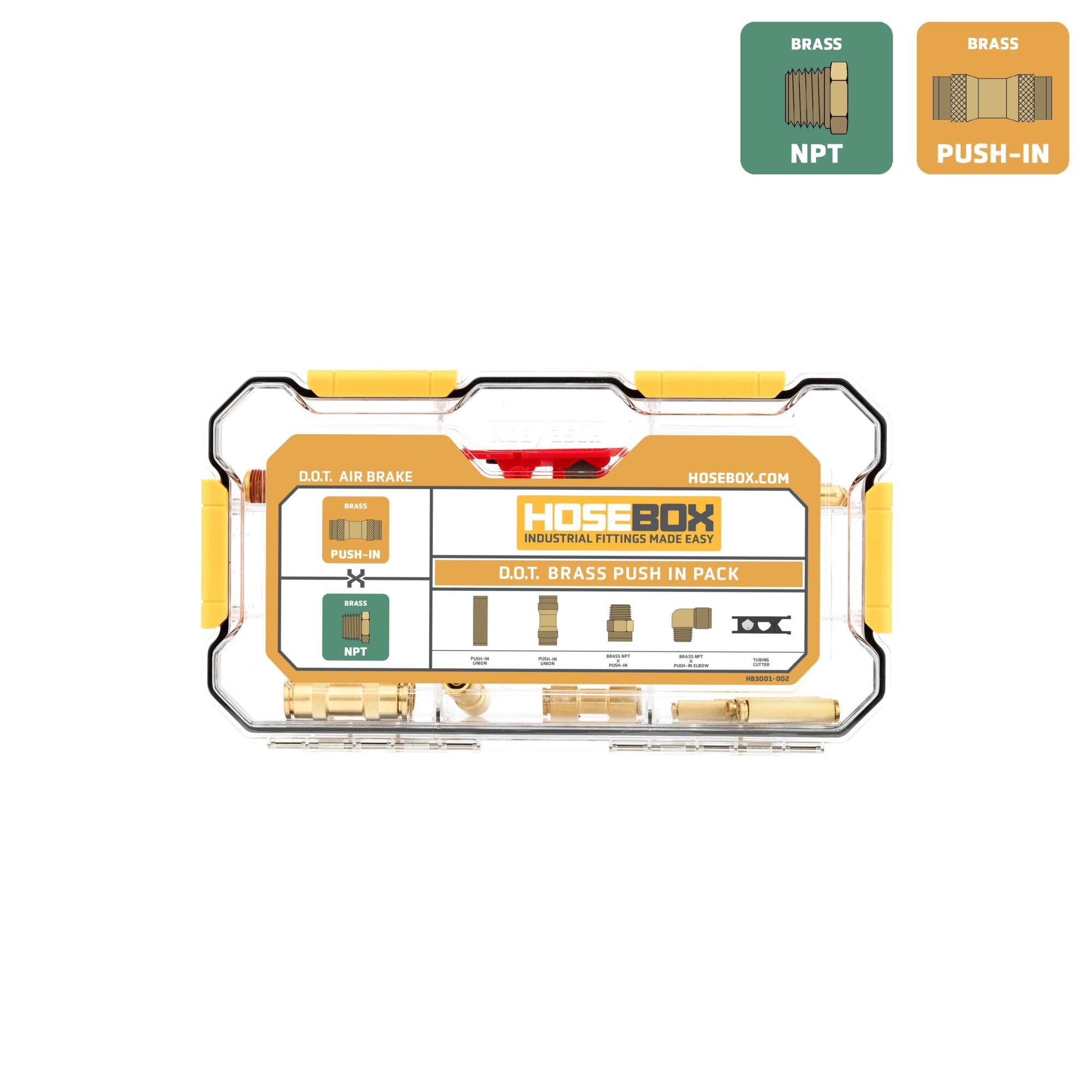 HoseBox, BRASS PUSH-IN KIT-24 D.O.T. Brass Fittings, Fitting Size Other in, Model# HB3001-002
